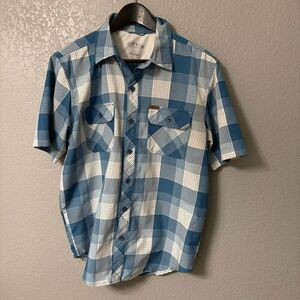 Orvis Men’s Air Caster Blue White Plaid Fishing Sportsman Shirt Size Medium